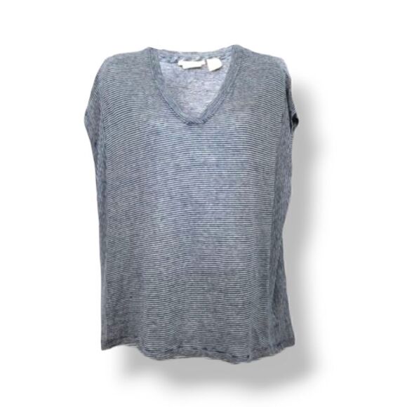 Christian Siriano 100% Linen Striped Oversized Top in Navy Blue Size XL - Picture 2 of 12